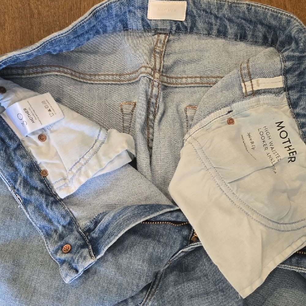 MOTHER Light Blue Denim Jeans, HIGH WAISTED, LOOKER ANKLE FRAY, 30, SPICE it UP - Picture 4 of 5